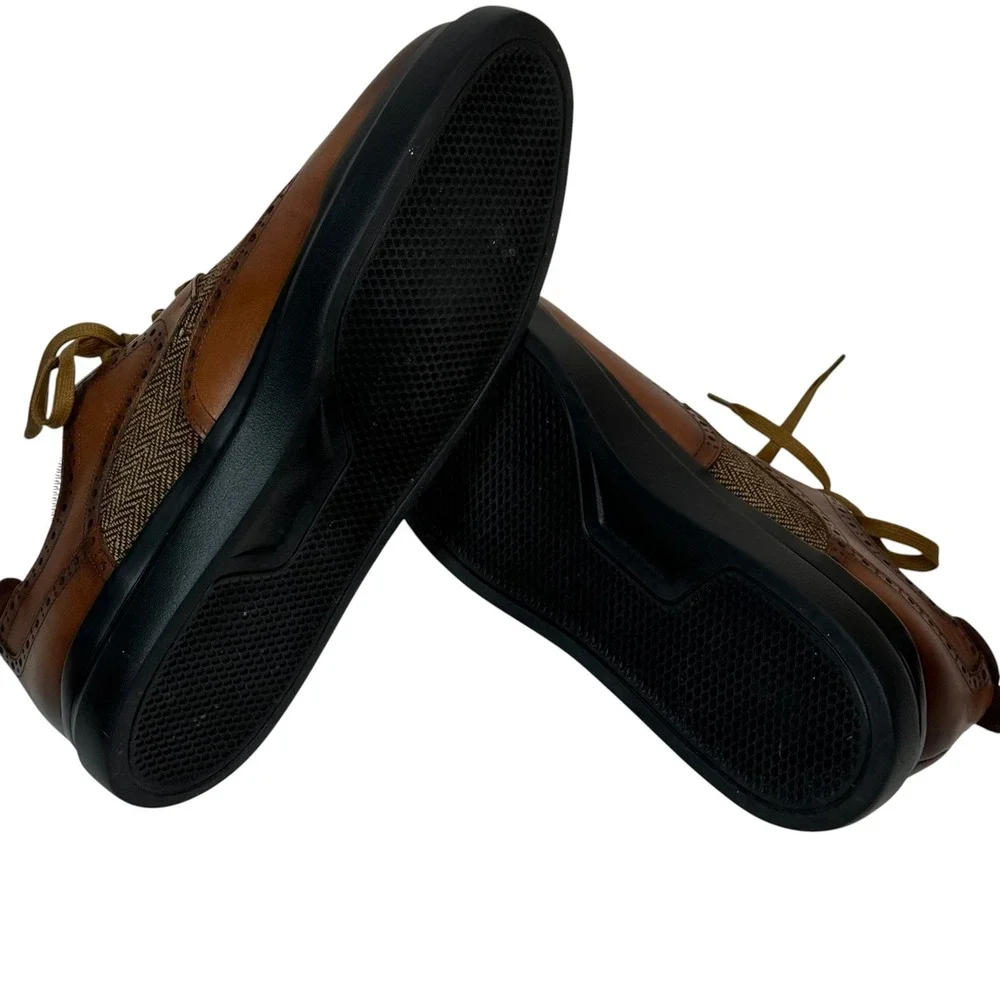 Zanzara Mens ZZ1556L Cognac Leather Herringbone Wingtip Oxford Shoes Size 11